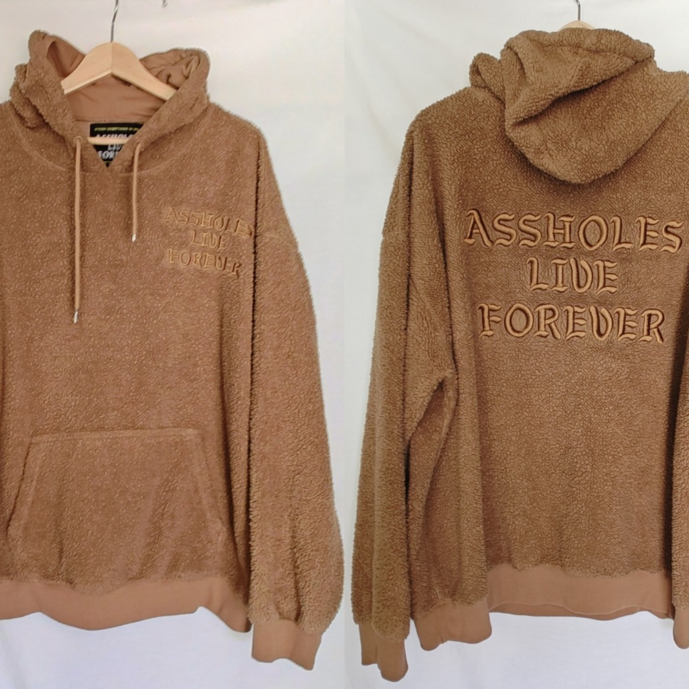 Assholes Love Forever Hoodie Unisex Sherpa Teddy Fleece Brown Tan XXL‎ ALF